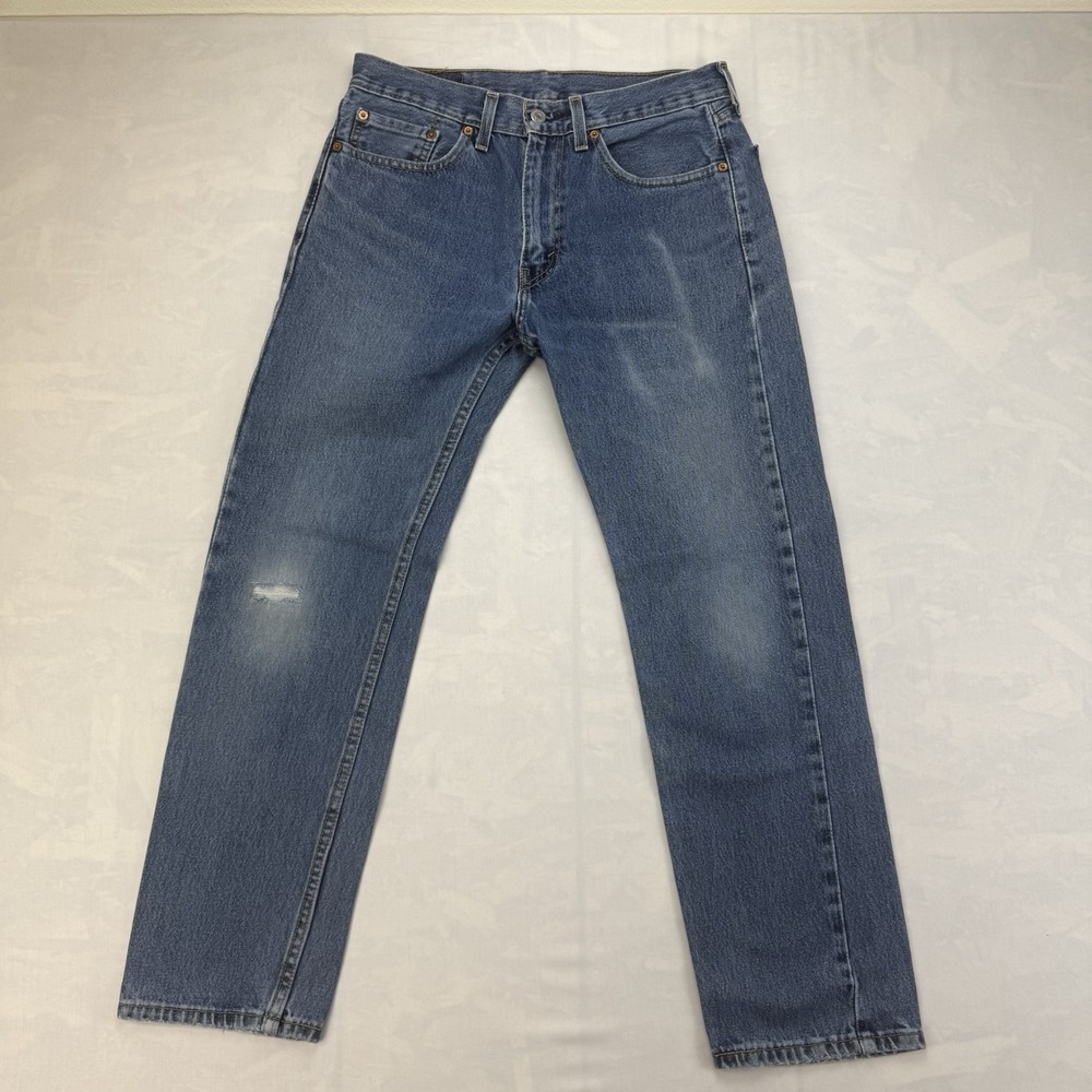 Levi's 505 Mens Straight Jeans Stretch Denim 31x30 Blue Medium Wash Distressed
